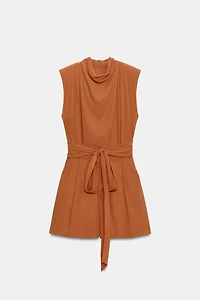 BELTED SHOULDER PAD JUMPSUIT