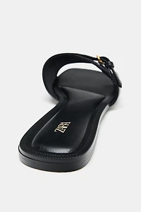 PRINTED BUCKLE SLIDE SANDALS