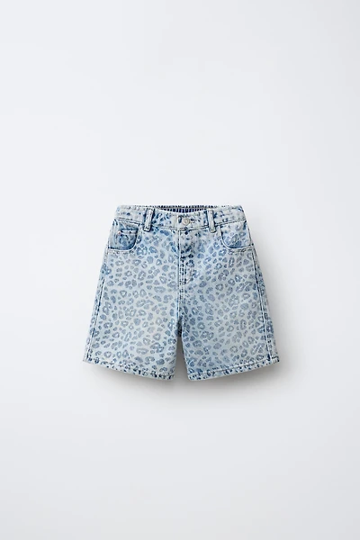 ANIMAL PRINT DENIM SHORTS