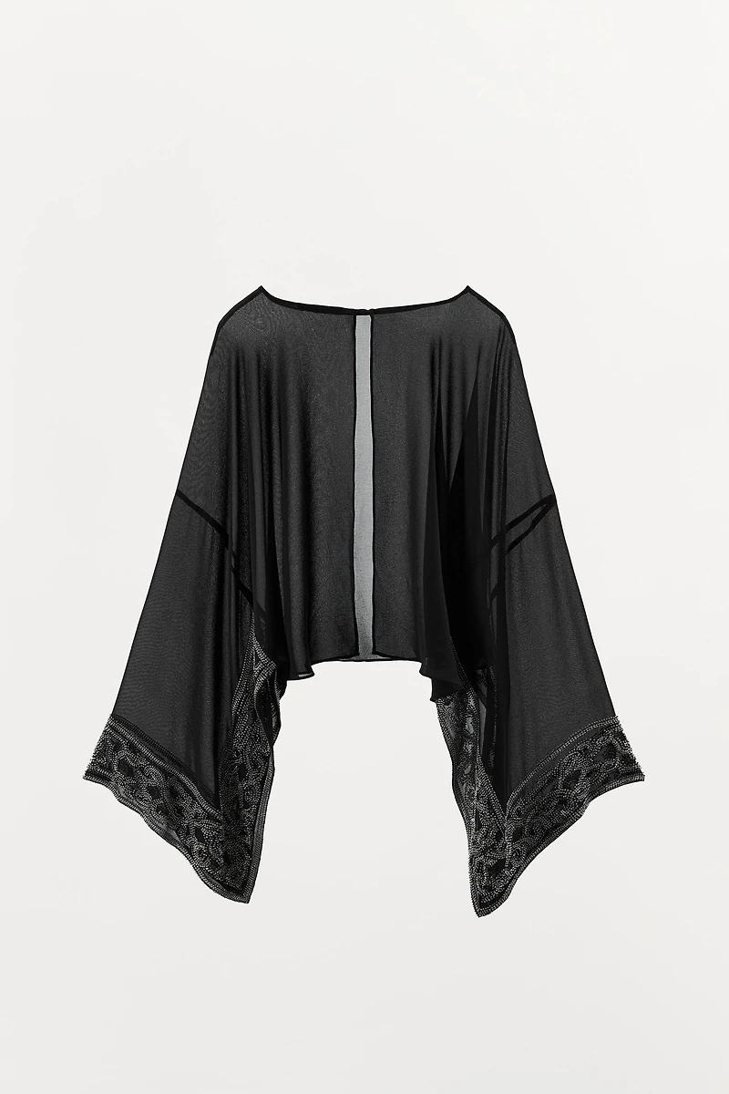 BEADED SEMI-SHEER BATWING CAPE