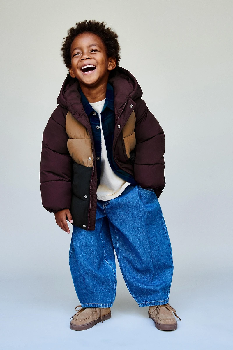 COLOR BLOCK WATER REPELLENT FLEECE PUFFER COAT