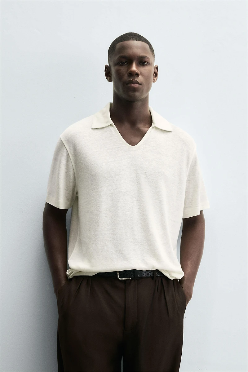 HEMP VISCOSE BLEND KNIT POLO SHIRT