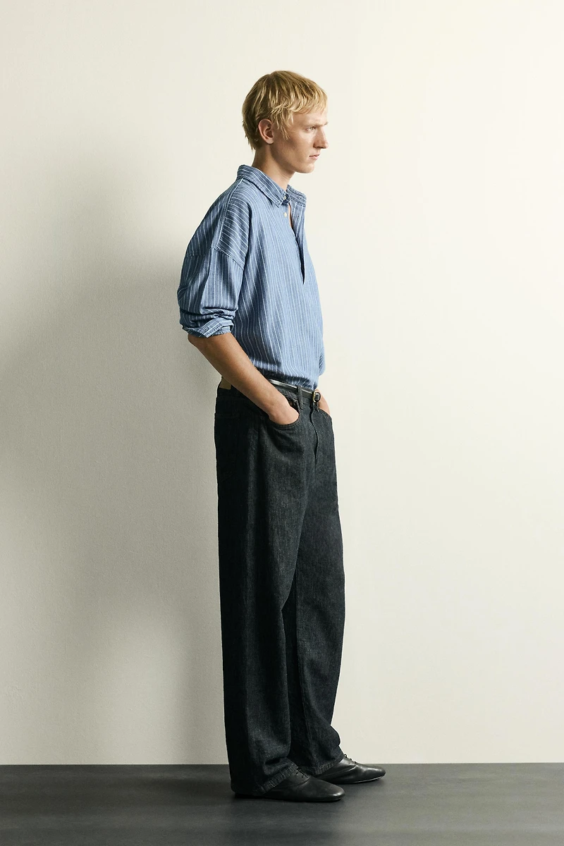 LIGHTWEIGHT STRIPED DENIM POLO SHIRT