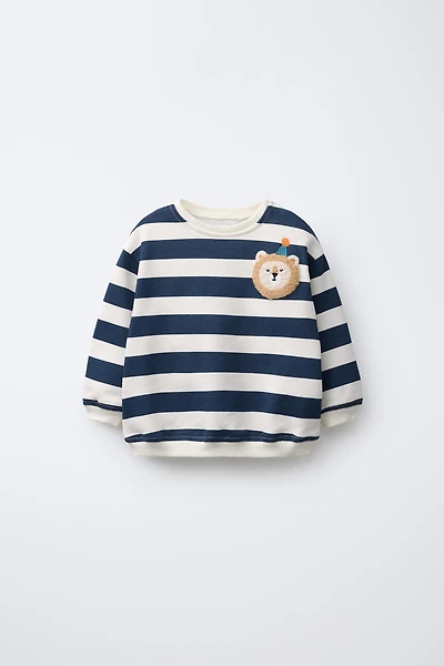 STRIPED SWEATSHIRT WITH LION PATCH