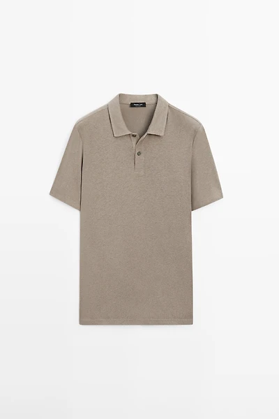 Linen and cotton short sleeve polo shirt
