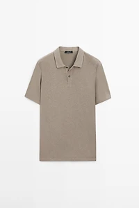 Linen and cotton short sleeve polo shirt