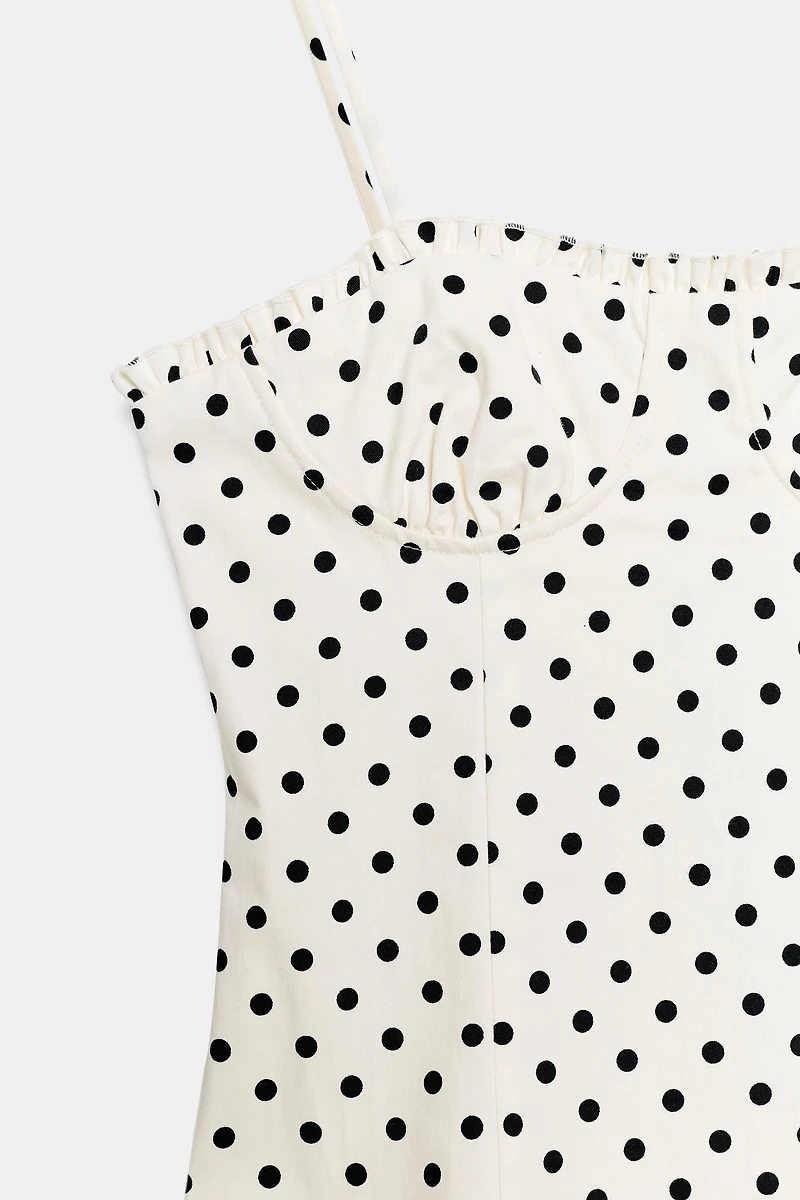CORSET-STYLE POLKA DOT MIDI DRESS
