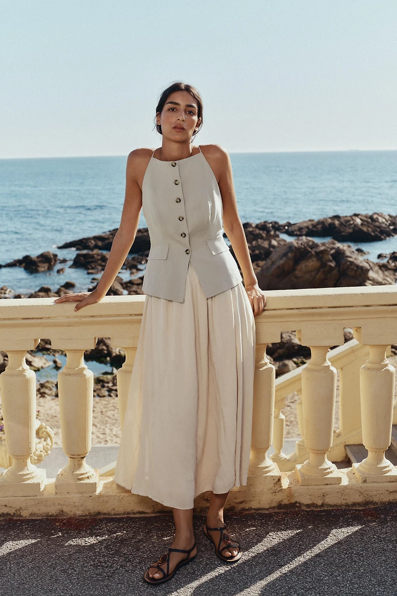 ROBE MIDI GILET JUPE PLISSÉE