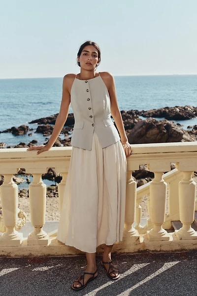PLEATED SKIRT MIDI WAISTCOAT DRESS
