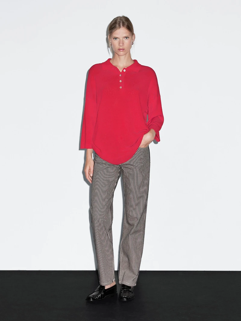 Striped low-rise straight-leg jeans