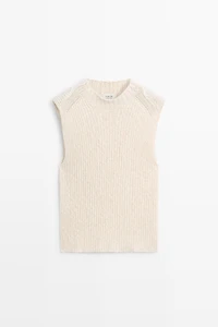 Linen blend openwork mock turtleneck top - LIMITED EDITION