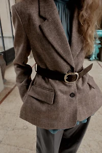 HERRINGBONE BELTED BLAZER