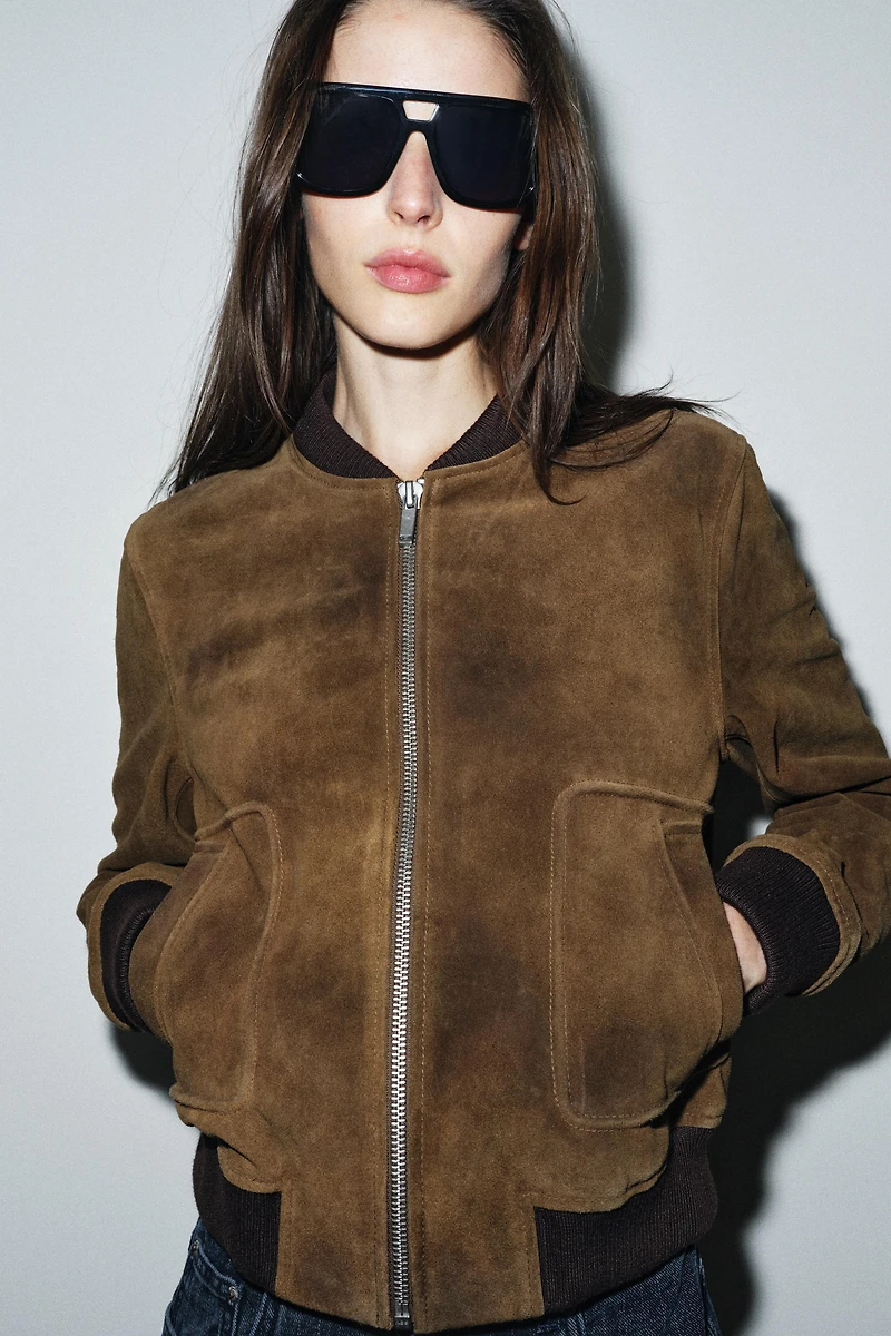 100% SUEDE BOMBER JACKET ZW COLLECTION LIMITED EDITION