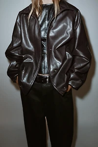 FAUX LEATHER HIGH COLLAR JACKET