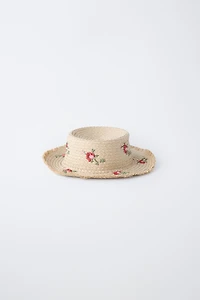 STRAW HAT WITH EMBROIDERED FLOWERS