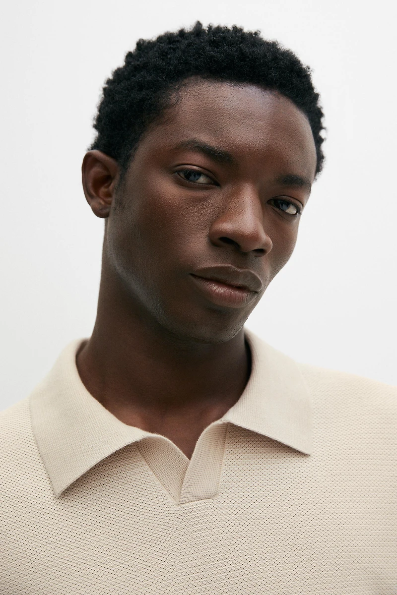 100% cotton contrast knit polo sweater