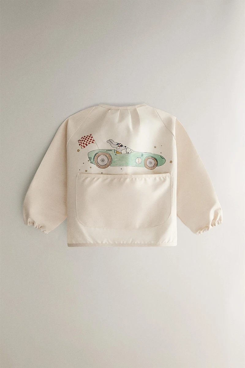 BABY BIB WITH SLEEVES AND RACING DOG