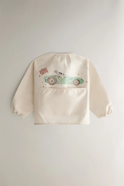 BABY BIB WITH SLEEVES AND RACING DOG