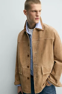 MATCHING COLLAR SUEDE LEATHER JACKET