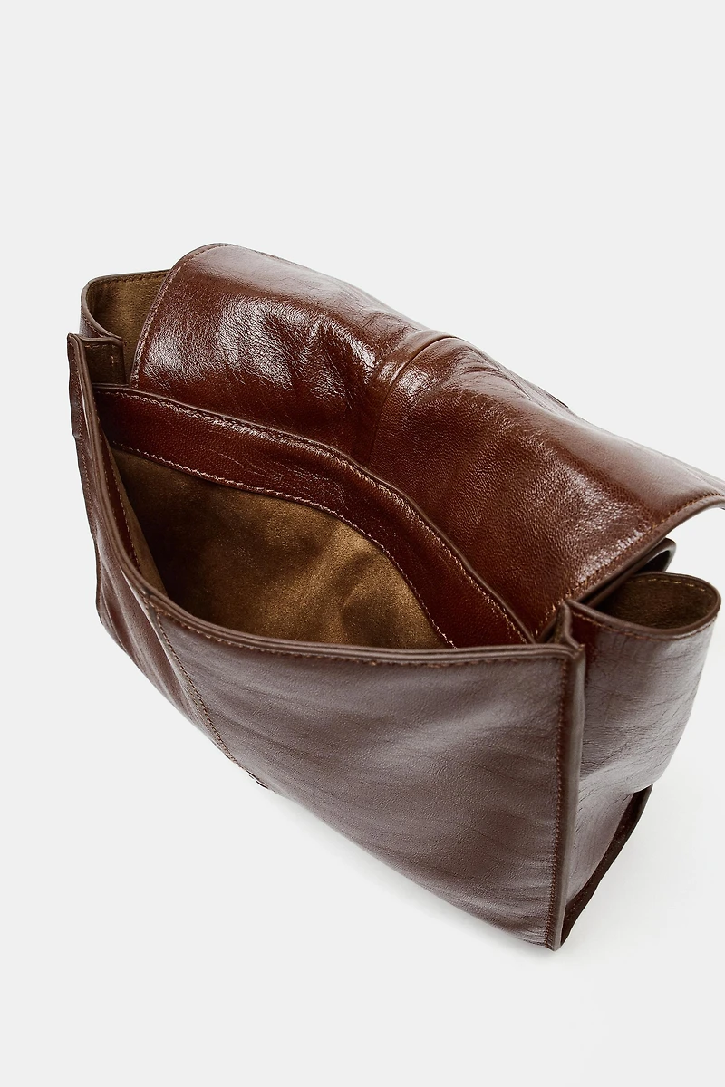 MINI LEATHER SHOPPER WITH DOUBLE POCKET