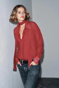 PRINTED BLOUSE WITH TIES ZW COLLECTION