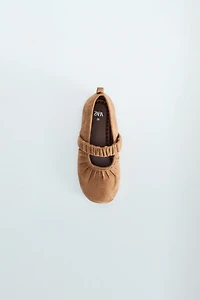 LEATHER RUCHED BALLET FLATS