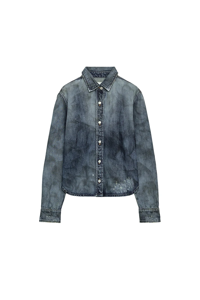 TRF RIPPED WASHED EFFECT DENIM SHIRT