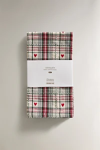 LOT DE SERVIETTES FIL TEINTÉ CŒUR NOËL (LOT DE 2)