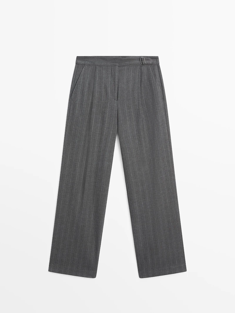 Darted pinstripe trousers