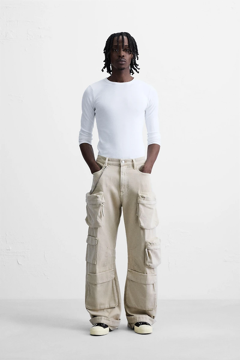 PANTALON CARGO EN DENIM AVEC POCHES