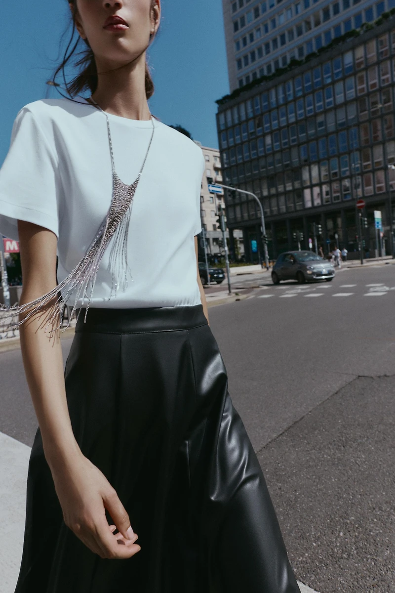 FAUX LEATHER SKIRT COMBI MIDI DRESS