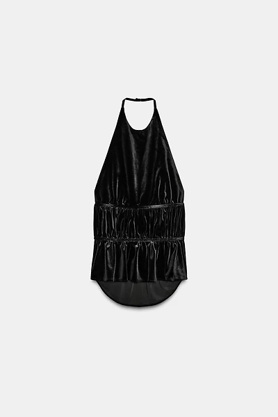 TOP HALTER EN VELOURS FRONCÉ