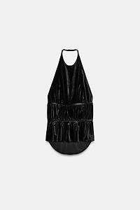 TOP HALTER EN VELOURS FRONCÉ