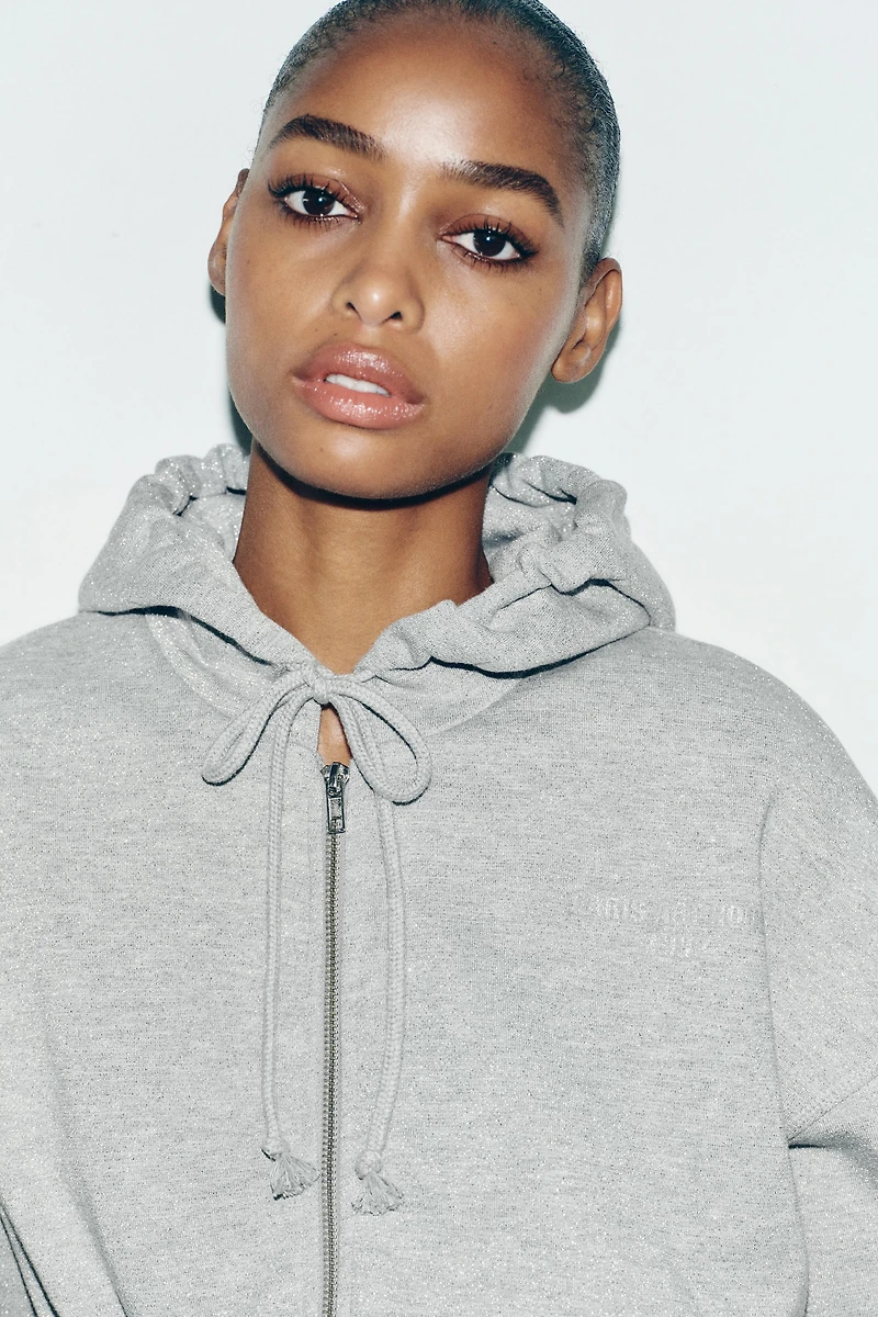 METALLIC THREAD CROP SWEATSHIRT