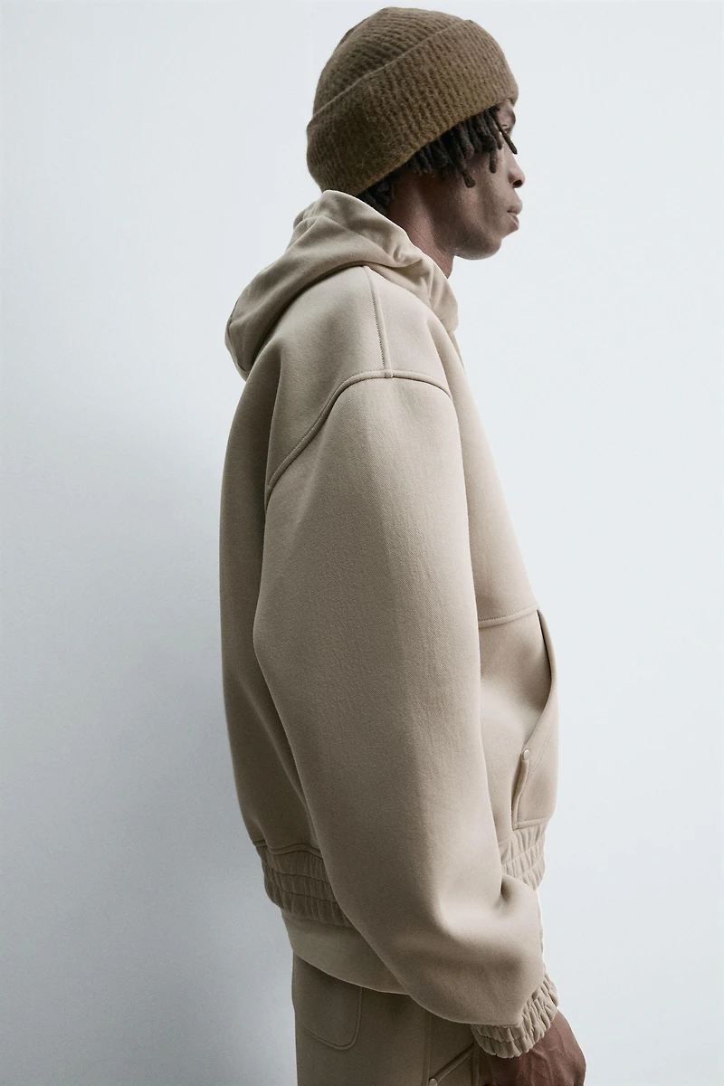 NEOPRENE EFFECT HOODIE ZIP-UP SWEATSHIRT