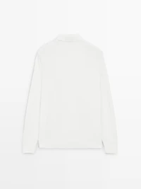 Piqué polo shirt with long sleeves and placket detail