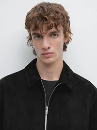 Suede leather zip-up jacket