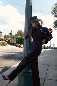 STRAIGHT-LEG FAUX LEATHER ANIMAL EMBOSSED PANTS