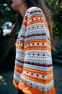 STRIPED POINTELLE CARDIGAN