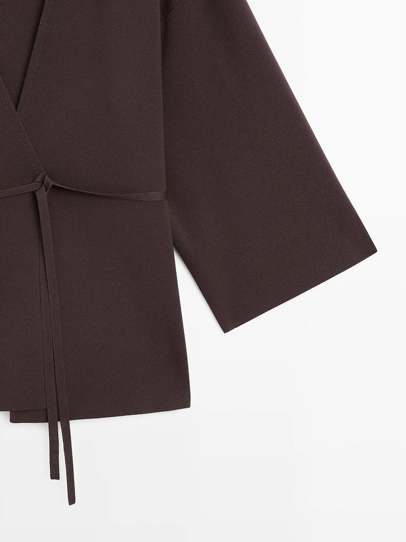 Flowing knit kimono with belt detail