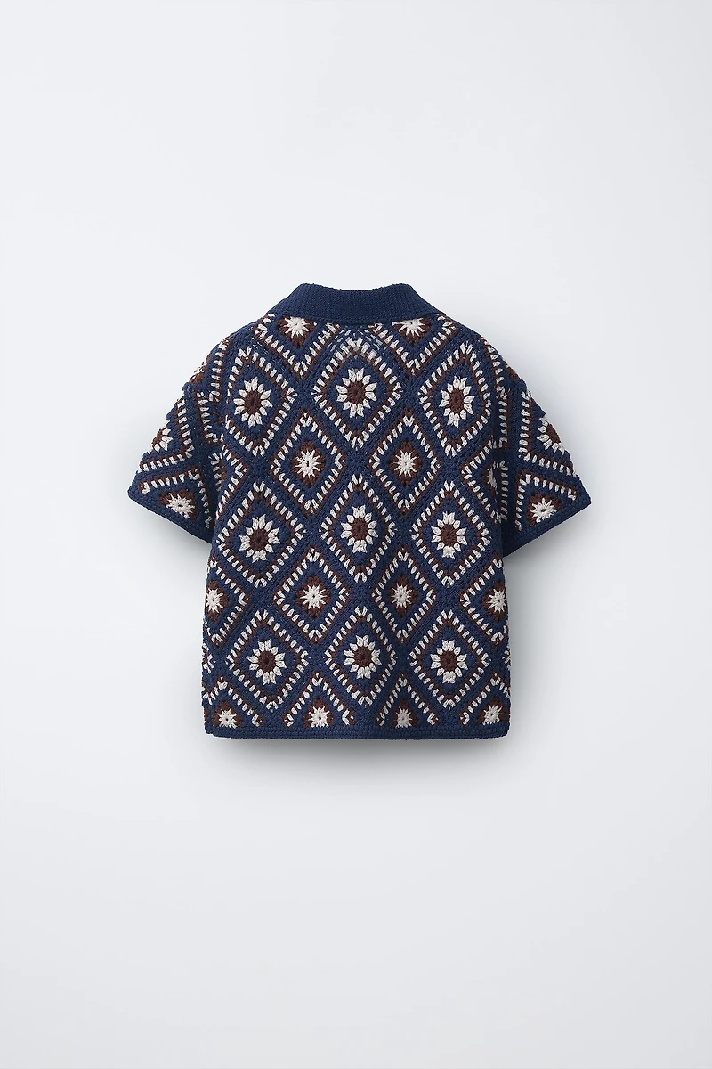 DIAMOND CROCHET KNIT SHIRT