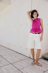 EMBROIDERED EYELET PEPLUM TOP
