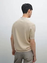100% cotton cable-knit polo sweater