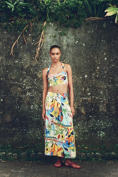 JUPE MIDI CAPE À IMPRIMÉ TROPICAL