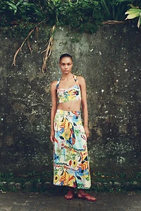 JUPE MIDI CAPE À IMPRIMÉ TROPICAL