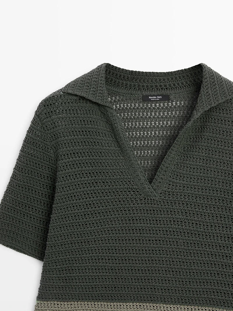 Cutwork short sleeve polo sweater