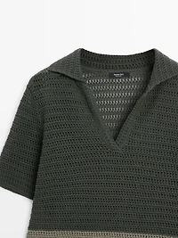 Cutwork short sleeve polo sweater