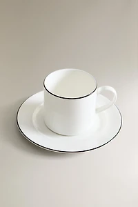 TASSE À THÉ ET SOUCOUPE BONE CHINA FILET NOIR