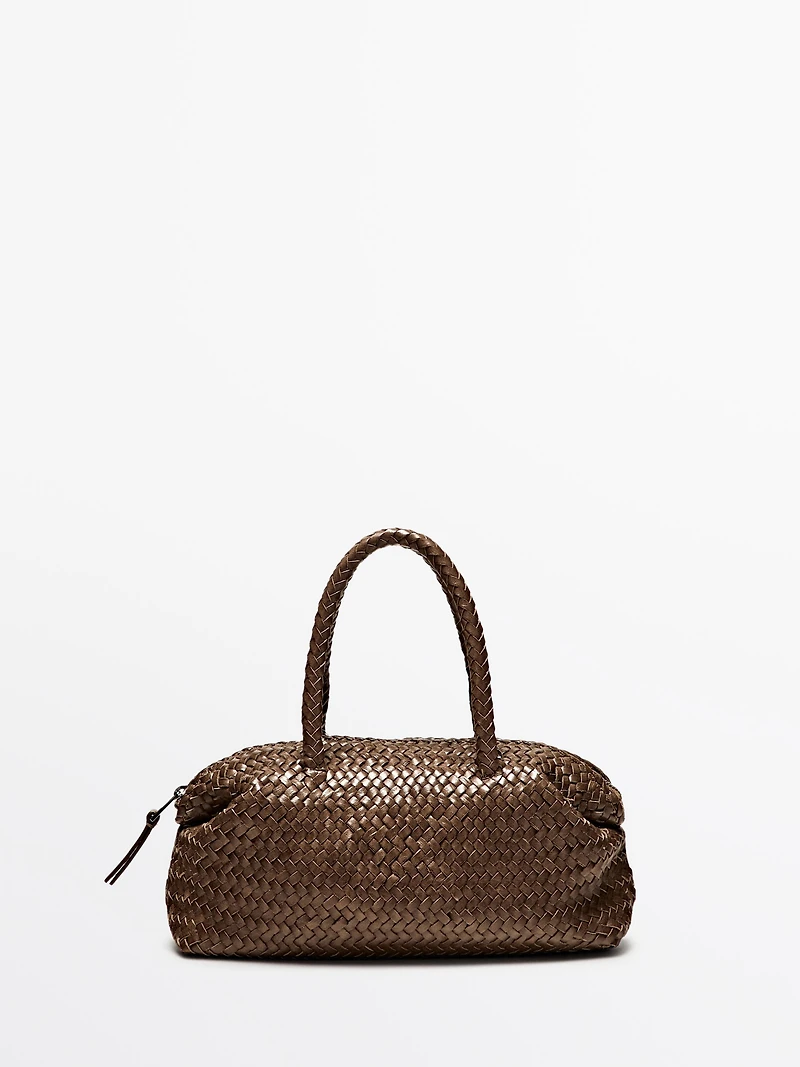 Small woven nappa leather satchel bag