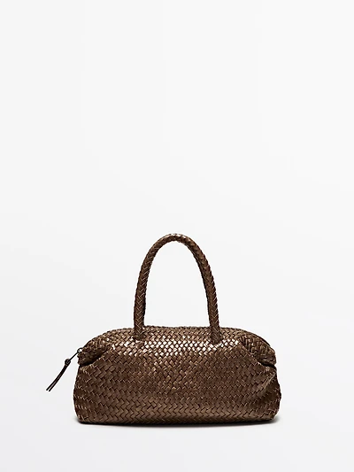Small woven nappa leather satchel bag